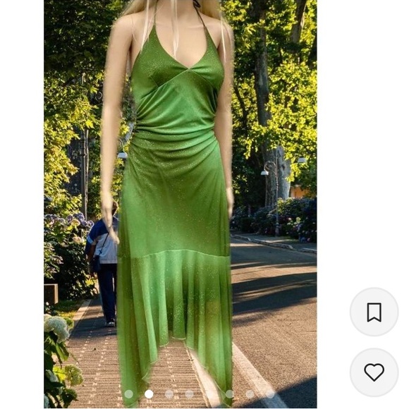 Green Vintage 90s Ombré Sparkly High Low Halter Prom Dress - Picture 2 of 8